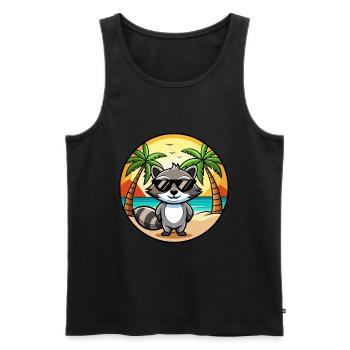 Waschbär Lustig Cartoon Sommer Strand Sonnenbrille Cool - Männer Premium Bio Tank Top - Schwarz - Vorne - AI Model Male 178 light (178cm)