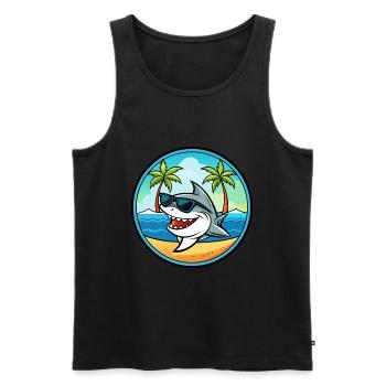 Requin Drôle Dessin Animé Plage D’été Lunettes De Soleil Cool - Débardeur bio Premium Homme - noir - Devant - Michal (187cm)