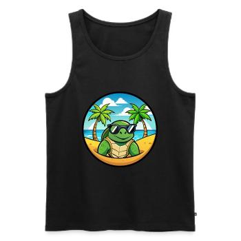 Schildkröte Lustige Cartoon Sommer Strand Sonnenbrille Cool - Männer Premium Bio Tank Top - Schwarz - Vorne - Michal (187cm)