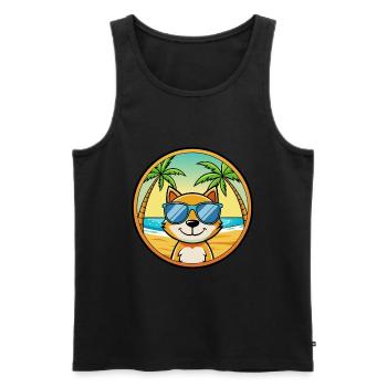 Chat Drôle Dessin Animé Plage De Soleil De Plage Autocollant - Débardeur bio Premium Homme - noir - Devant - Michal (187cm)