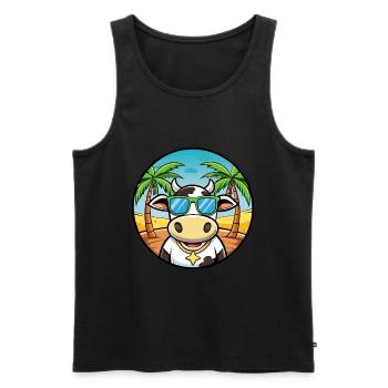 Cow Funny Cartoon Summer Beach Sunglasses Sticker - Men's Premium Organic Tank Top - black - Front - Michal (187cm)