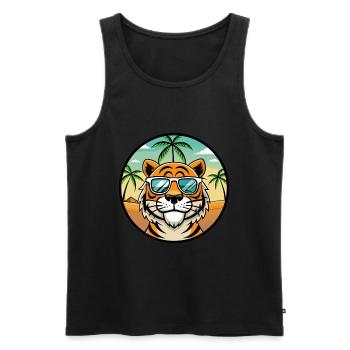 Tiger Lustige Cartoon Sommer Strand Sonnenbrille Cool - Männer Premium Bio Tank Top - Schwarz - Vorne - Michal (187cm)