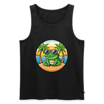 Grenouille Drôle Dessin Animé Plage D’été Lunettes De Soleil Autocollant - Débardeur bio Premium Homme - noir - Devant - Michal (187cm)