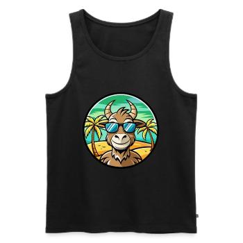 Chèvre Drôle Dessin Animé Plage D’été Lunettes De Soleil Autocollant - Débardeur bio Premium Homme - noir - Devant - AI Model Male 178 light (178cm)