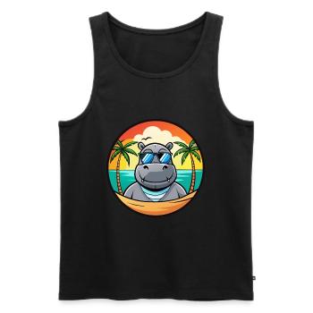 Hippo Funny Cartoon Summer Beach Sunglasses Cool - Men's Premium Organic Tank Top - black - Front - Michal (187cm)