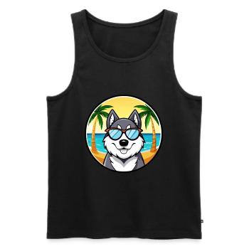 Husky Dog Drôle Dessin Animé Plage Lunettes De Soleil - Débardeur bio Premium Homme - noir - Devant - Michal (187cm)