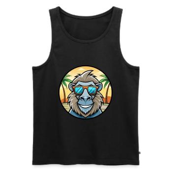 Babouin Drôle Dessin Animé Plage D’été Lunettes De Soleil Cool - Débardeur bio Premium Homme - noir - Devant - Michal (187cm)