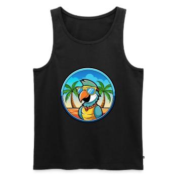 Perroquet Drôle Dessin Animé Plage Été Lunettes De Soleil Cool - Débardeur bio Premium Homme - noir - Devant - AI Model Male 178 light (178cm)