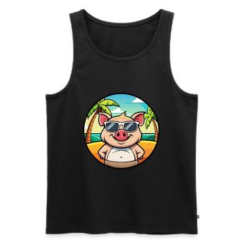 Cochon Drôle Dessin Animé Plage D’été Lunettes De Soleil Autocollant - Débardeur bio Premium Homme - noir - Devant - Michal (187cm)
