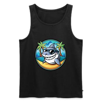 Requin Drôle Dessin Animé Plage D’été Lunettes De Soleil Cool - Débardeur bio Premium Homme - noir - Devant - Michal (187cm)