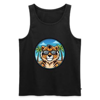 Tiger Lustige Cartoon Sommer Strand Sonnenbrille Cool - Männer Premium Bio Tank Top - Schwarz - Vorne - Michal (187cm)