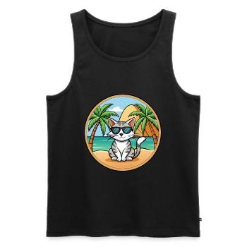 Ägäis Katzenrasse Cartoon Sonnenbrille Strand - Männer Premium Bio Tank Top - Schwarz - Vorne - Michal (187cm)