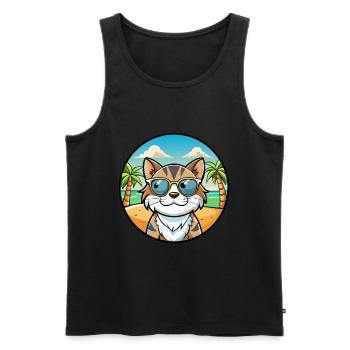 Lunettes de soleil de dessin animé de race de chat calicot dilué plage - Débardeur bio Premium Homme - noir - Devant - Michal (187cm)