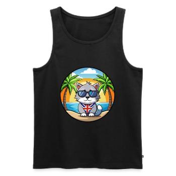 British Silver Cat Breed Cartoon Sunglasses Beach - Men's Premium Organic Tank Top - black - Front - Michal (187cm)