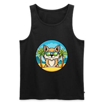 Lunettes de soleil de dessin animé de race de chat à poil long allemand plage - Débardeur bio Premium Homme - noir - Devant - Michal (187cm)