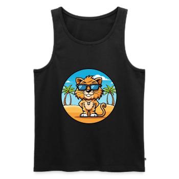 Liger Hybrid Löwe Tiger Katzenrasse Cartoon Strand - Männer Premium Bio Tank Top - Schwarz - Vorne - AI Model Male 178 light (178cm)