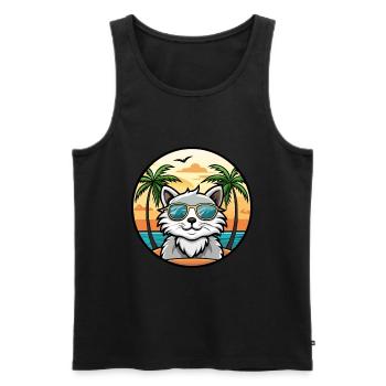Selkirk Rex Katzenrasse Cartoon Sonnenbrille Strand - Männer Premium Bio Tank Top - Schwarz - Vorne - AI Model Male 178 light (178cm)