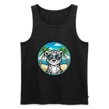 Léopard des neiges bébé chat race dessin animé lunettes de soleil plage - Débardeur bio Premium Homme - noir - Devant - AI Model Male 178 light (178cm)