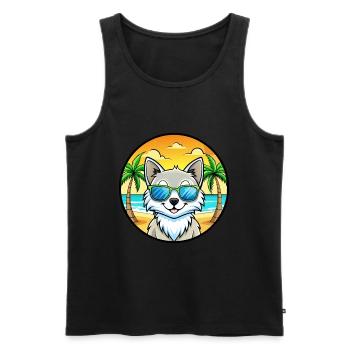 Turkish Angora Cat Breed Cartoon Sunglasses Beach - Men's Premium Organic Tank Top - black - Front - AI Model Male 178 light (178cm)