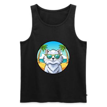 Weiße Langhaarkatze Persische Katzenrasse Cartoon Strand - Männer Premium Bio Tank Top - Schwarz - Vorne - Michal (187cm)