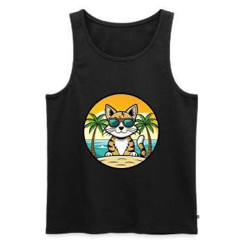 Ägäis Katzenrasse Cartoon Sonnenbrille Strand - Männer Premium Bio Tank Top - Schwarz - Vorne - Michal (187cm)