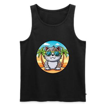 Scottish Fold Shorthair Cat Breed Cartoon Beach - Débardeur bio Premium Homme - noir - Devant - Michal (187cm)
