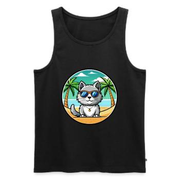 British Silver Cat Breed Cartoon Sunglasses Beach - Men's Premium Organic Tank Top - black - Front - Michal (187cm)