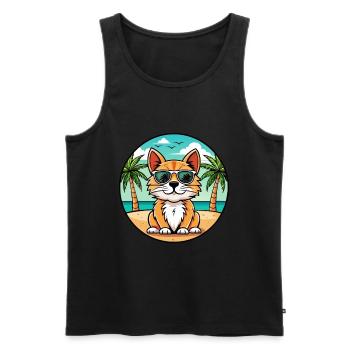 Lunettes de soleil de dessin animé de race de chat à poil long allemand plage - Débardeur bio Premium Homme - noir - Devant - Michal (187cm)