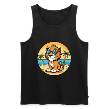 Liger Hybrid Löwe Tiger Katzenrasse Cartoon Strand - Männer Premium Bio Tank Top - Schwarz - Vorne - AI Model Male 178 light (178cm)