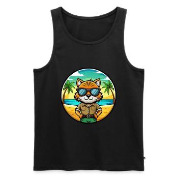 Highlander Cat Breed Cartoon Sunglasses Beach - Men's Premium Organic Tank Top - black - Front - Michal (187cm)