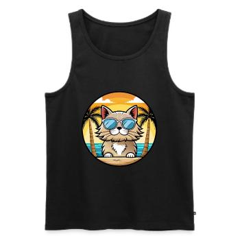 Selkirk Rex Katzenrasse Cartoon Sonnenbrille Strand - Männer Premium Bio Tank Top - Schwarz - Vorne - AI Model Male 178 light (178cm)