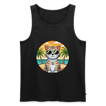 Scottish Fold Shorthair Cat Breed Cartoon Beach - Débardeur bio Premium Homme - noir - Devant - Michal (187cm)