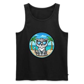 Léopard des neiges bébé chat race dessin animé lunettes de soleil plage - Débardeur bio Premium Homme - noir - Devant - AI Model Male 178 light (178cm)