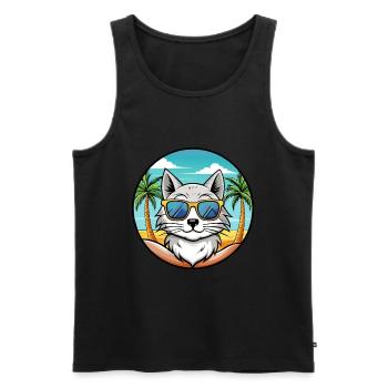 Turkish Angora Cat Breed Cartoon Sunglasses Beach - Men's Premium Organic Tank Top - black - Front - AI Model Male 178 light (178cm)