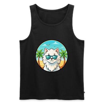 Weiße Langhaarkatze Persische Katze Rasse Cartoon Strand - Männer Premium Bio Tank Top - Schwarz - Vorne - Michal (187cm)