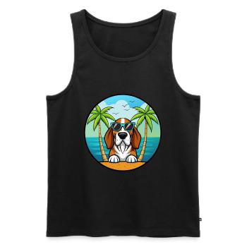 Basset Bleu De Gascogne Dog Breed Cartoon Beach - Men's Premium Organic Tank Top - black - Front - Michal (187cm)