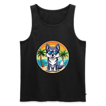 Alaskan Klee Kai Chien Race Dessin Animé Lunettes De Soleil Plage - Débardeur bio Premium Homme - noir - Devant - AI Model Male 178 light (178cm)