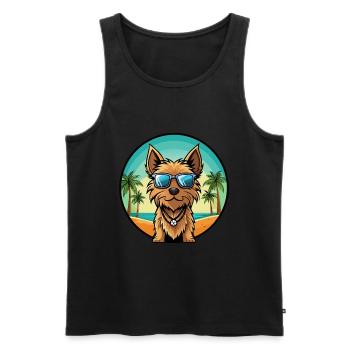 Australian Silky Terrier Dog Breed Cartoon Beach - Men's Premium Organic Tank Top - black - Front - Michal (187cm)