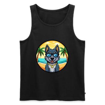 Black Norwegian Elkhound Dog Breed Cartoon Beach - Men's Premium Organic Tank Top - black - Front - Michal (187cm)