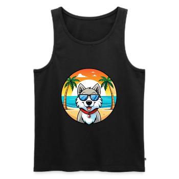 Chien Husky Labrador Canadien Race Cartoon Beach - Débardeur bio Premium Homme - noir - Devant - Michal (187cm)