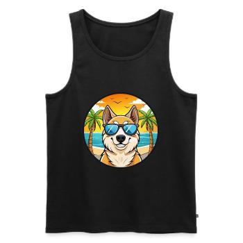 Berger d’Asie centrale Race Cartoon Beach - Débardeur bio Premium Homme - noir - Devant - Michal (187cm)