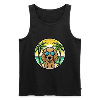 Curly Coated Retriever Dog Breed Cartoon Beach - Men's Premium Organic Tank Top - black - Front - Michal (187cm)