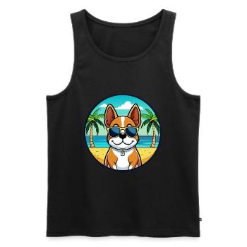 Lunettes de soleil de dessin animé de race de chien de Bretagne française plage - Débardeur bio Premium Homme - noir - Devant - AI Model Male 178 light (178cm)