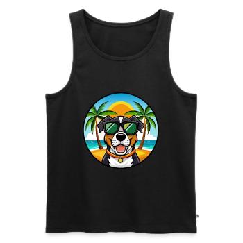 Grand Bouvier Suisse Race Cartoon Beach - Débardeur bio Premium Homme - noir - Devant - Michal (187cm)