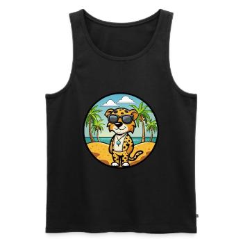 Léopard Chien Race Chien Dessin Animé Lunettes De Soleil Plage - Débardeur bio Premium Homme - noir - Devant - Michal (187cm)