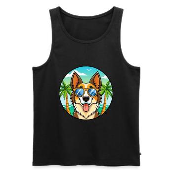 North American Shepherd Dog Breed Cartoon Beach - Men's Premium Organic Tank Top - black - Front - Michal (187cm)