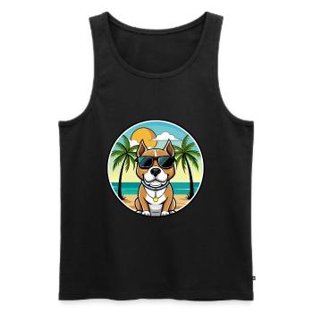 Pitbull Hund Rasse Cartoon Sonnenbrille Strand - Männer Premium Bio Tank Top - Schwarz - Vorne - Michal (187cm)