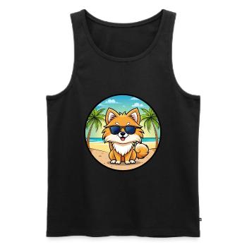 Poméranie Spitz allemand race de chien Cartoon Beach - Débardeur bio Premium Homme - noir - Devant - Michal (187cm)