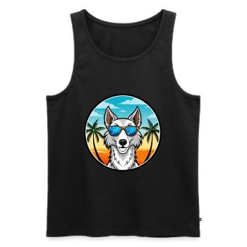 Chien-loup russe race de chien dessin animé lunettes de soleil plage - Débardeur bio Premium Homme - noir - Devant - Michal (187cm)