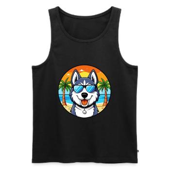 Siberian Husky Chien Race Dessin Animé Lunettes De Soleil Plage - Débardeur bio Premium Homme - noir - Devant - Michal (187cm)
